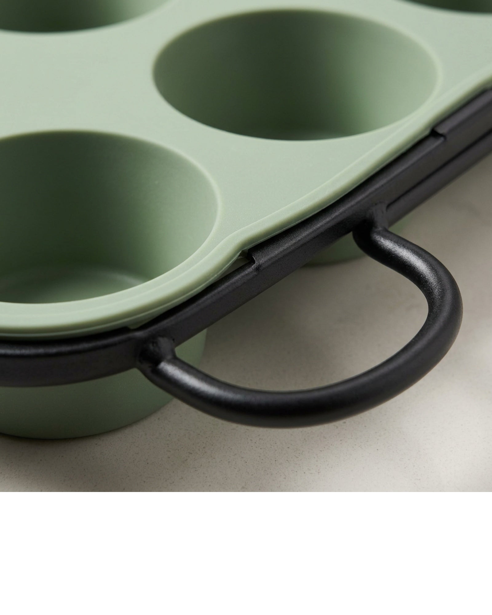 Zjwkn Twelve-Cup Silicone Muffin Mold with Steel Frame Sage - Detail view