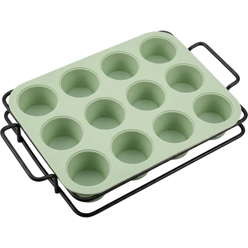 Zjwkn Twelve-Cup Silicone Muffin Mold with Steel Frame Sage - Product view